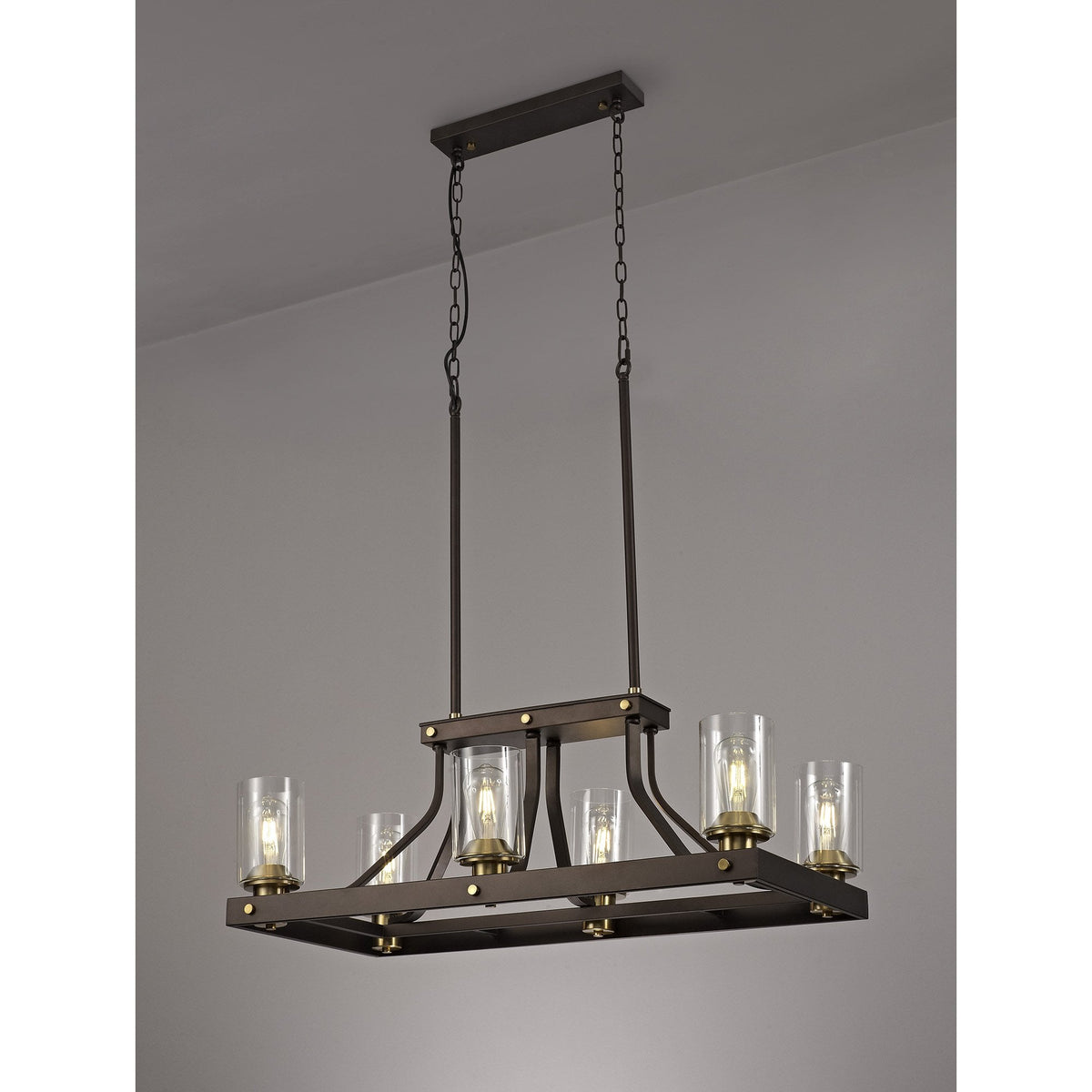 Moorhaven Oxidised Bronze Linear Pendant With Clear Glass Shades