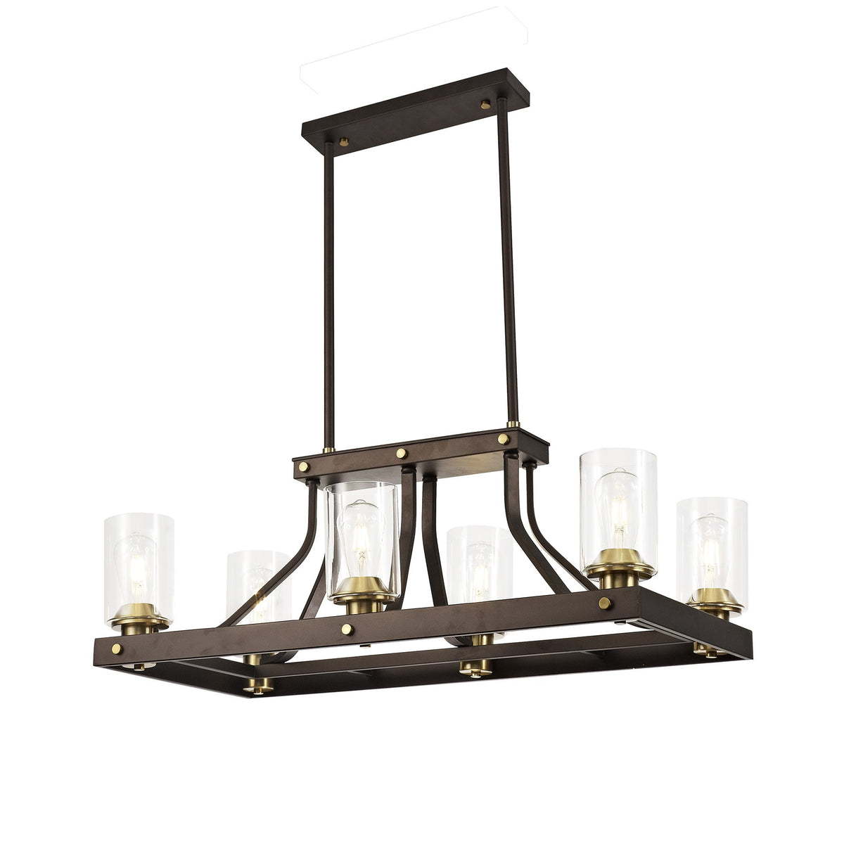 Moorhaven Oxidised Bronze Linear Pendant With Clear Glass Shades