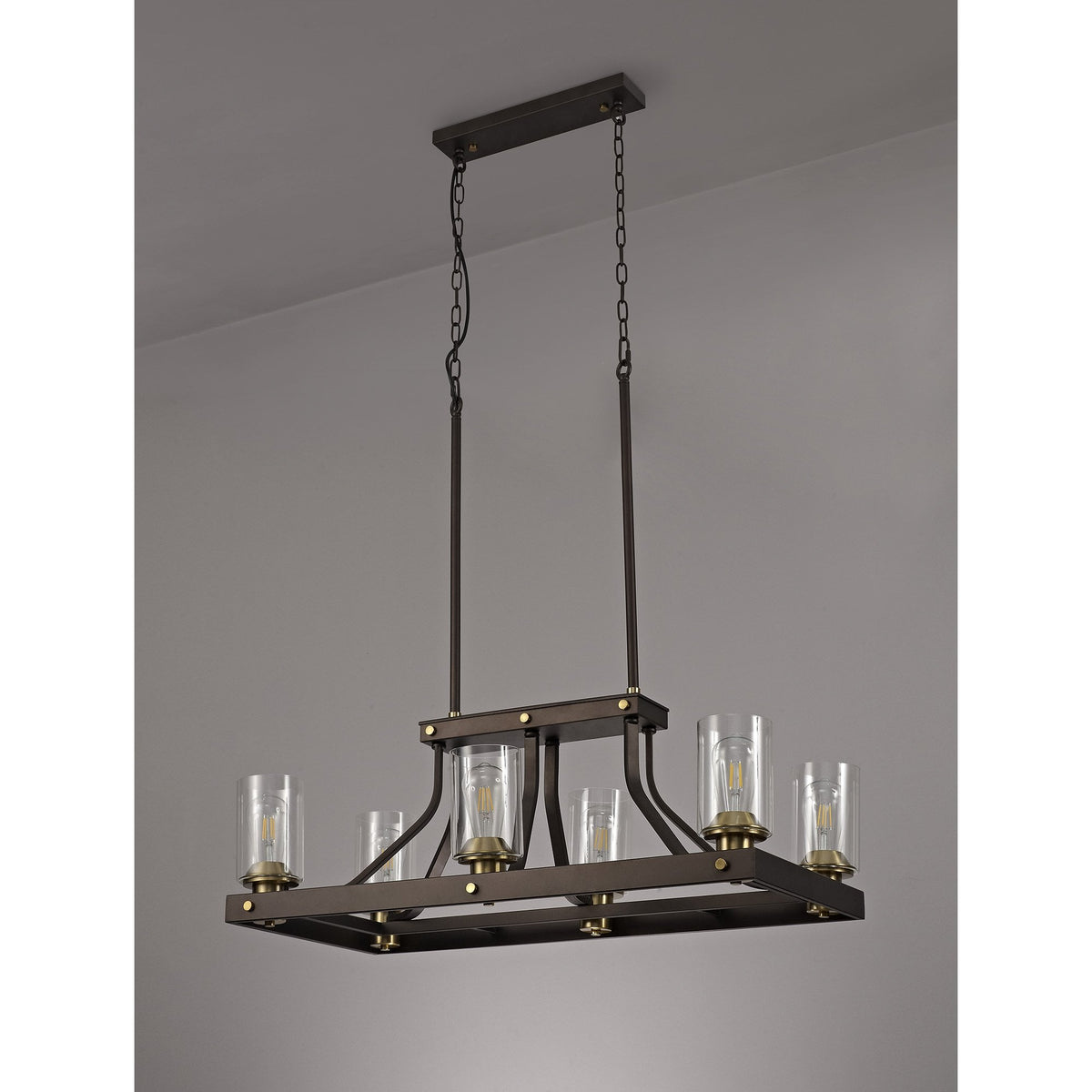 Moorhaven Oxidised Bronze Linear Pendant With Clear Glass Shades