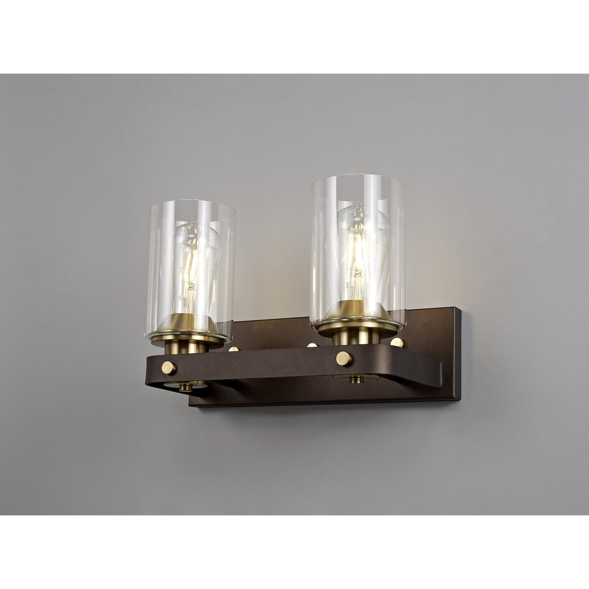 Moorhaven Oxidised Bronze Twin Wall Lamp With Clear Glass Shades