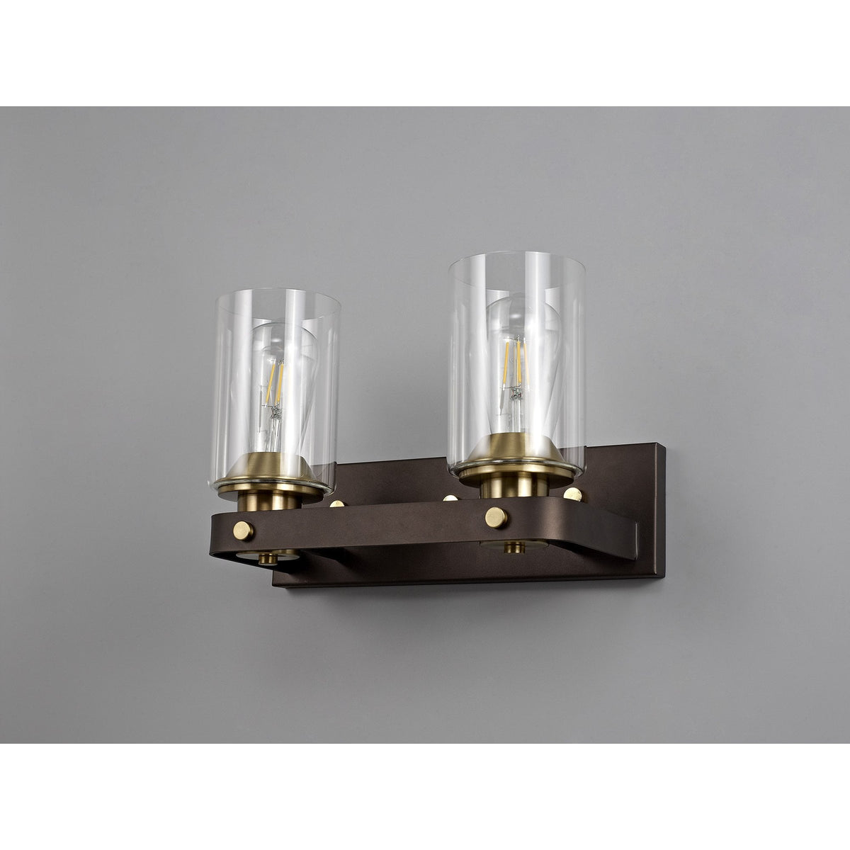 Moorhaven Oxidised Bronze Twin Wall Lamp With Clear Glass Shades
