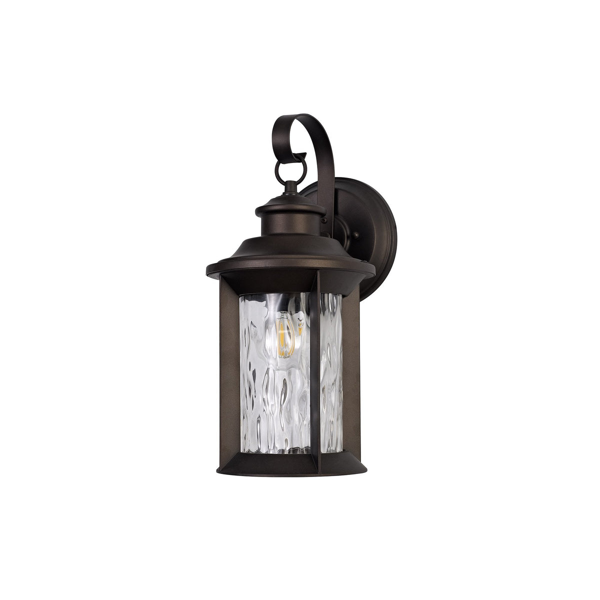 Halberton IP54 Exterior Wall Light in Antique Bronze & Clear Ripple Glass