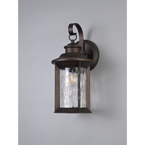 Halberton IP54 Exterior Wall Light in Antique Bronze & Clear Ripple Glass