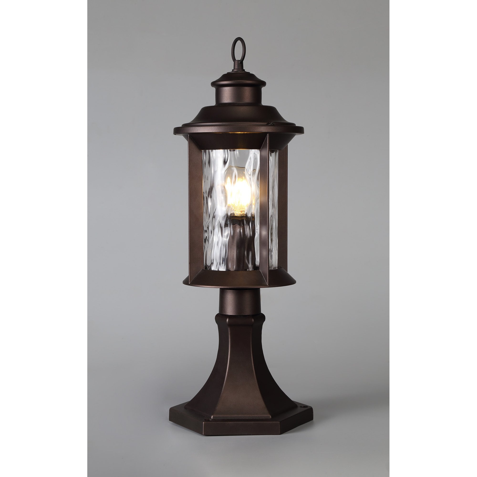 Humilis Lamp Lumiere Halberton IP54 Pedestal Lamp in Antique Bronze & Clear Ripple ...