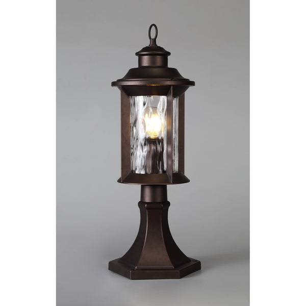 Halberton IP54 Pedestal Lamp in Antique Bronze & Clear Ripple Glass
