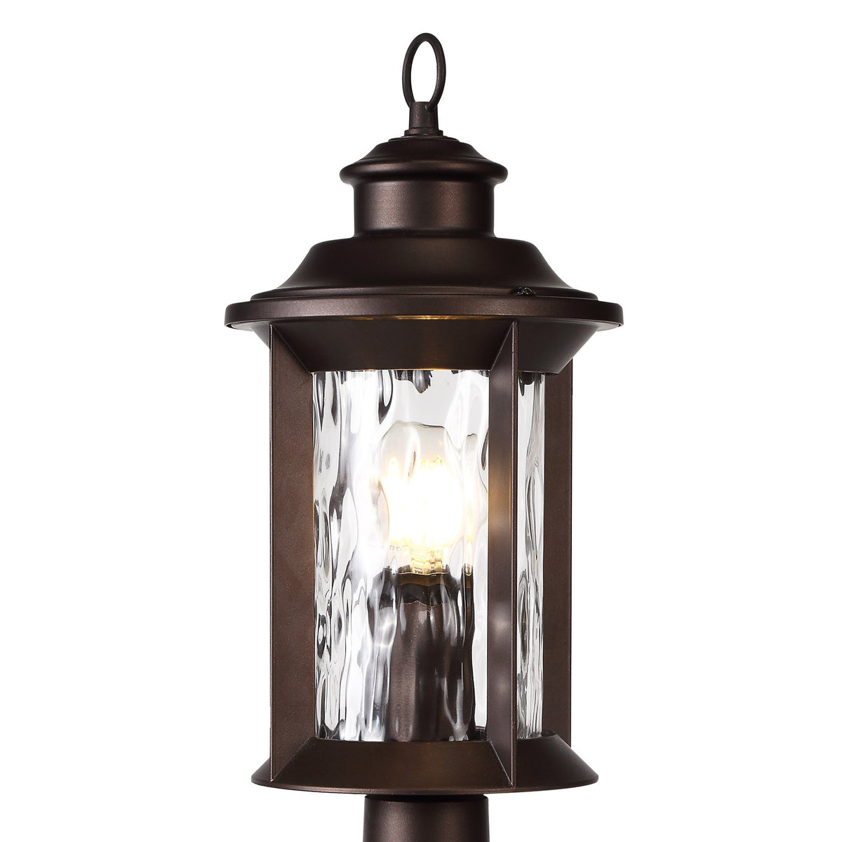 Halberton IP54 Pedestal Lamp in Antique Bronze & Clear Ripple Glass