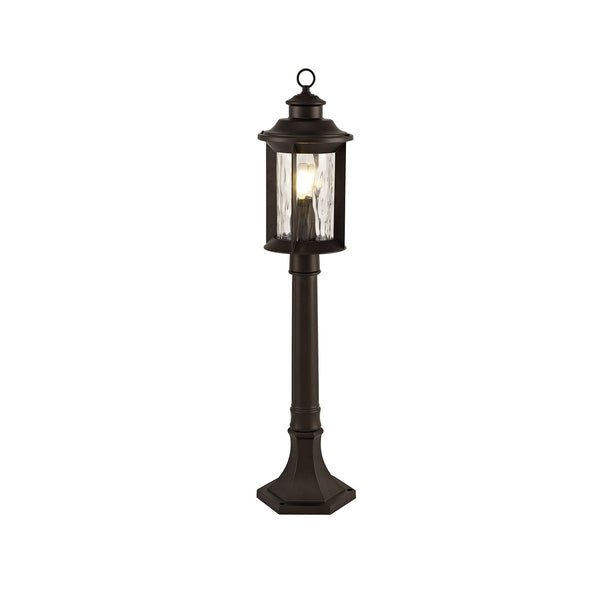 Halberton IP54 Post Lamp in Antique Bronze & Clear Ripple Glass