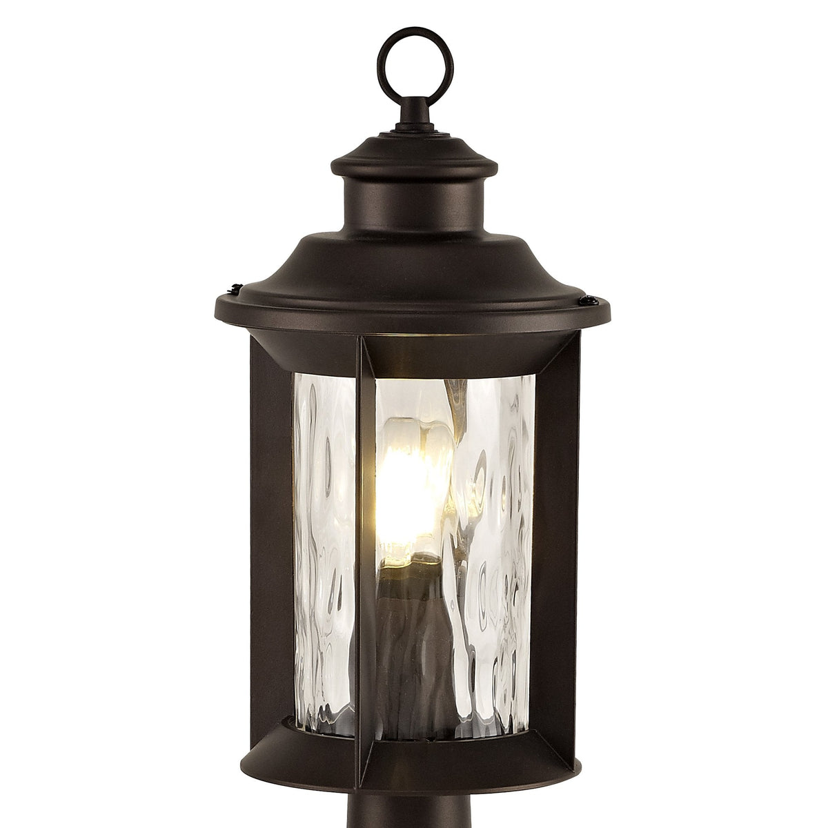 Halberton IP54 Post Lamp in Antique Bronze & Clear Ripple Glass