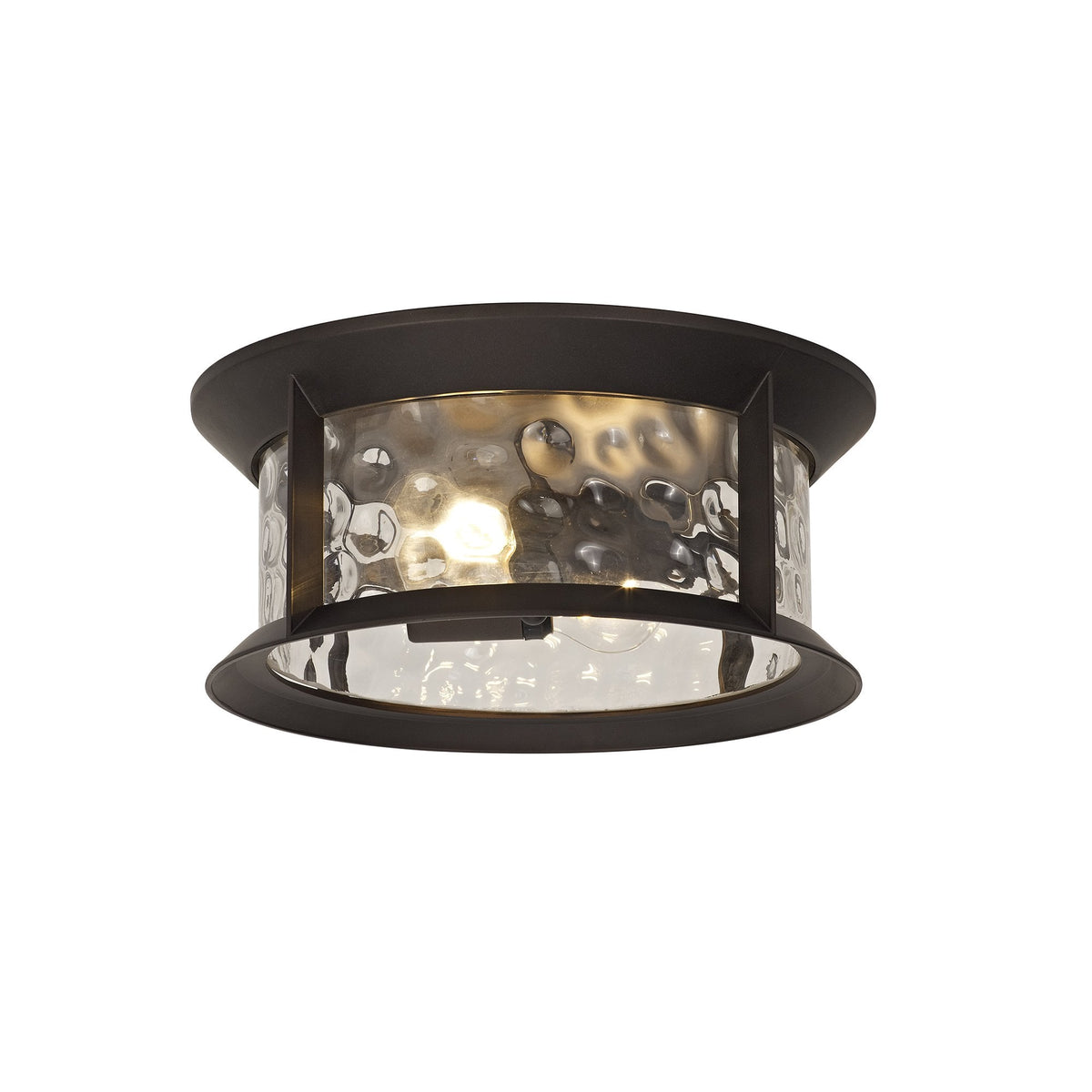 Halberton Flush Exterior IP54 Ceiling Light in Antique Bronze & Clear Ripple Glass