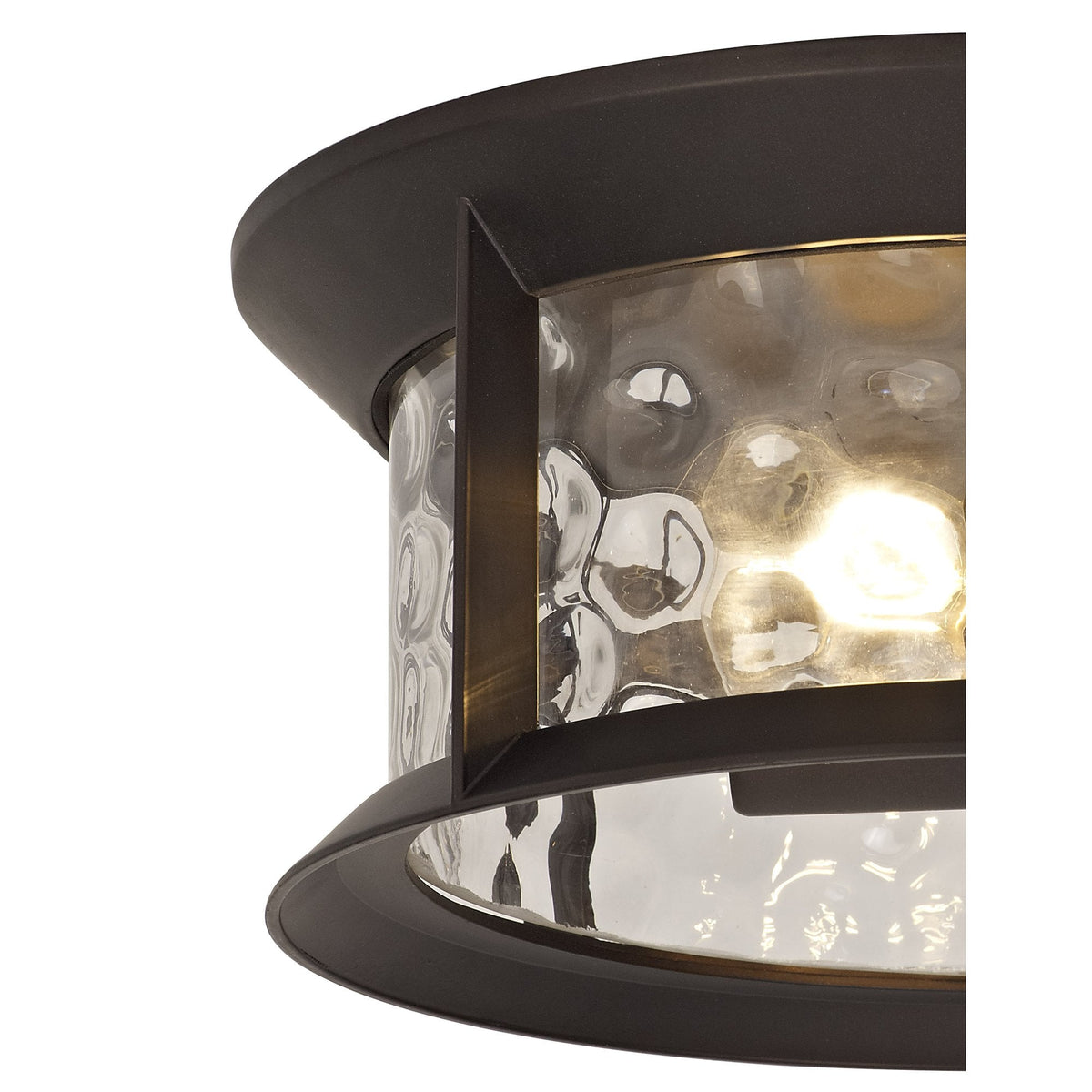 Halberton Flush Exterior IP54 Ceiling Light in Antique Bronze & Clear Ripple Glass