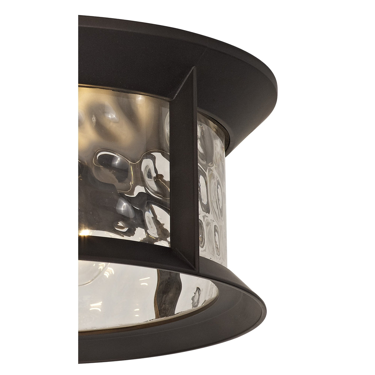 Halberton Flush Exterior IP54 Ceiling Light in Antique Bronze & Clear Ripple Glass