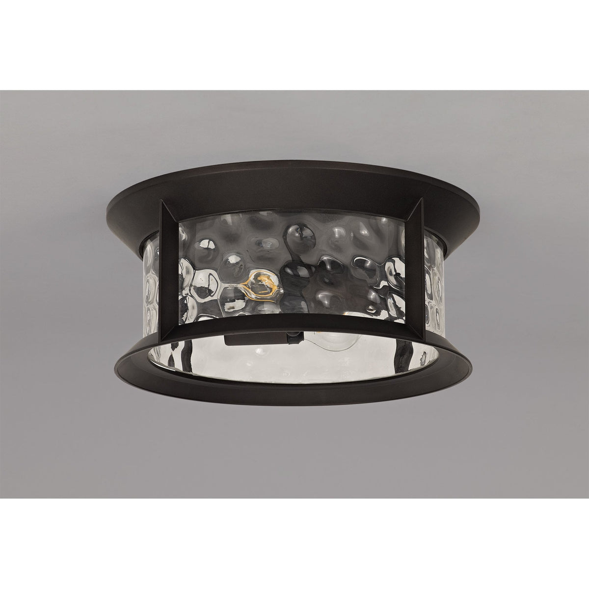 Halberton Flush Exterior IP54 Ceiling Light in Antique Bronze & Clear Ripple Glass