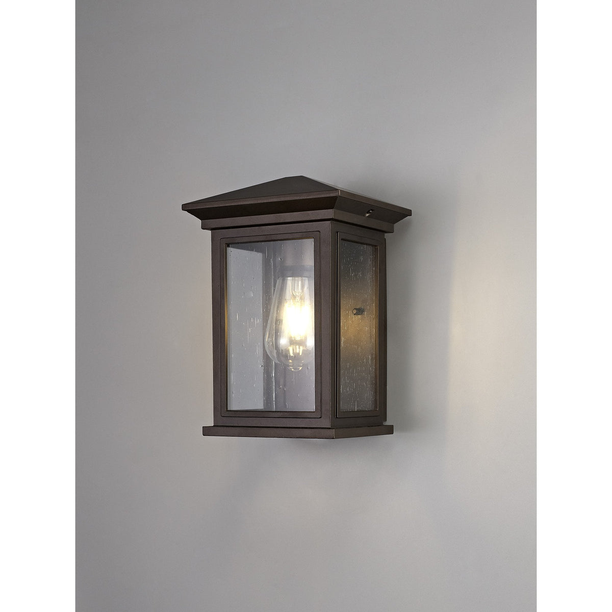 Kilmington IP54 Flush Wall Light in Antique Bronze with Clear Seeded Glass