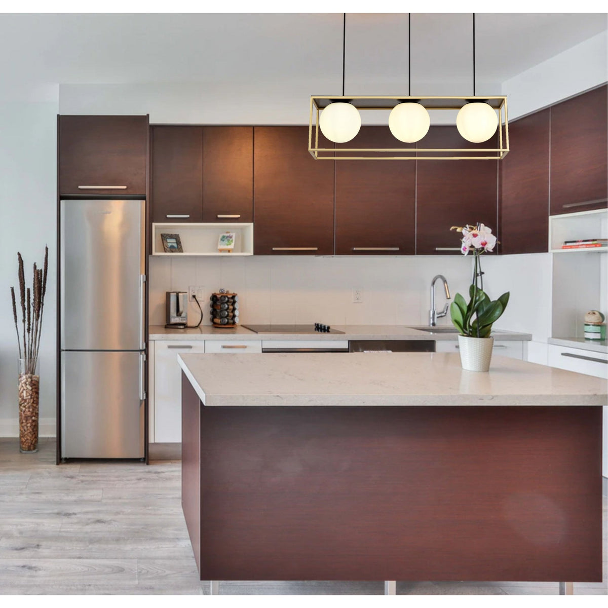 Holcombe Linear Pendant in Matt Black & Painted Gold