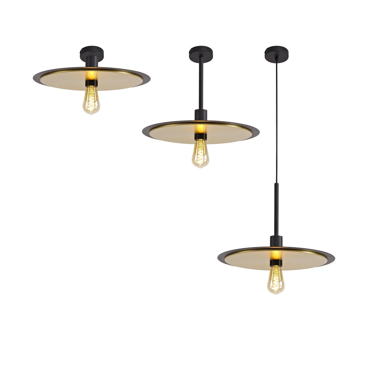 Tetcott E27 Black and Gold 3 In1 Ceiling Flush, Semi-Flush or Pendant Light