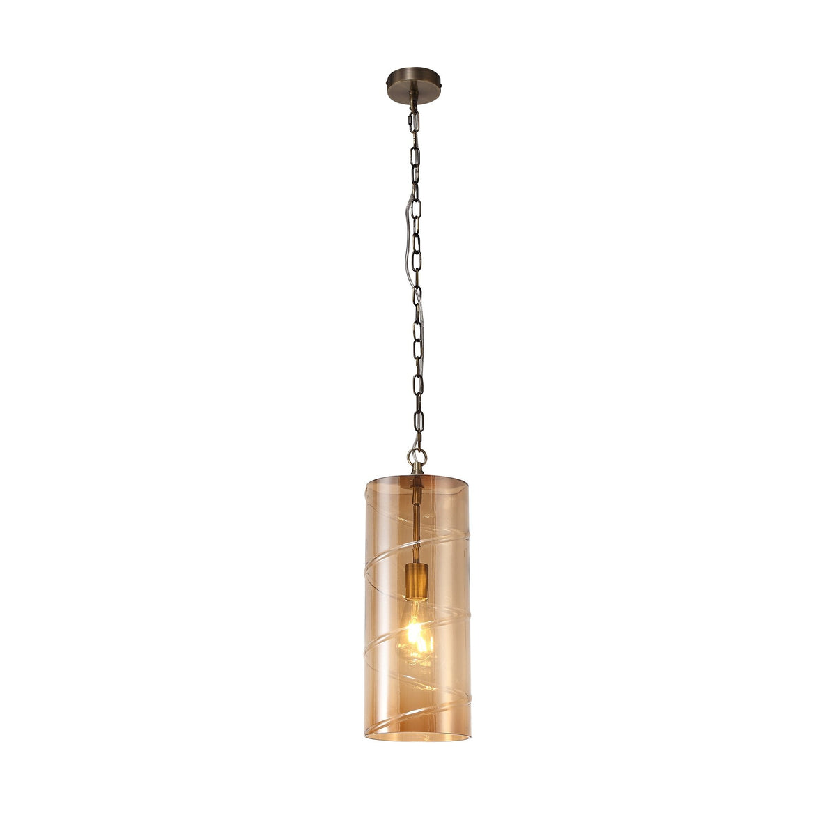 Leigham Antique Brass Pendant with Amber Glass Shade