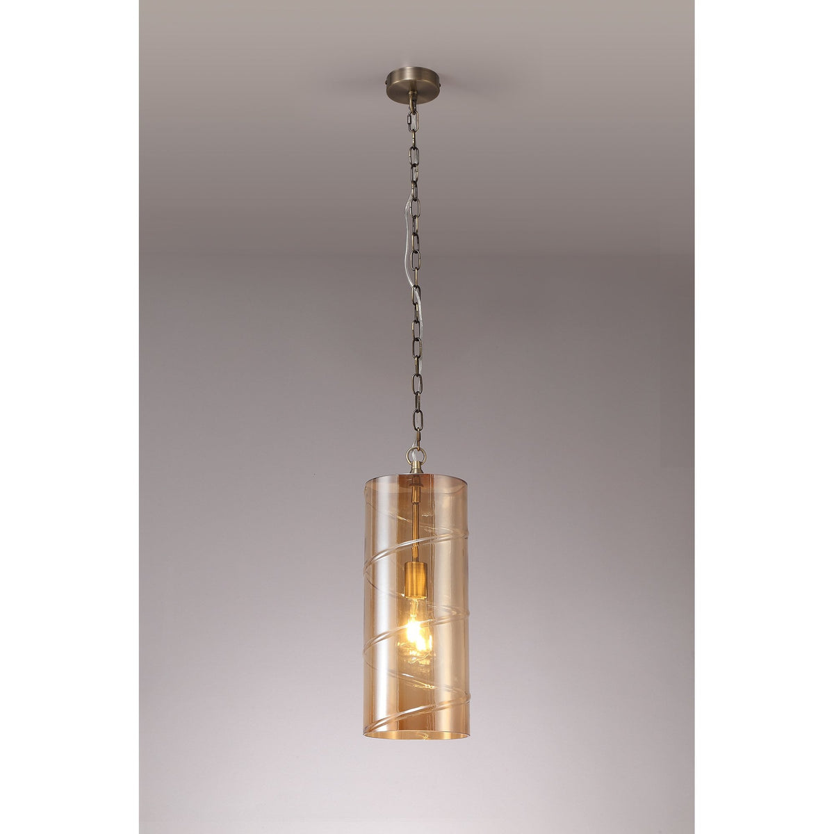 Leigham Antique Brass Pendant with Amber Glass Shade