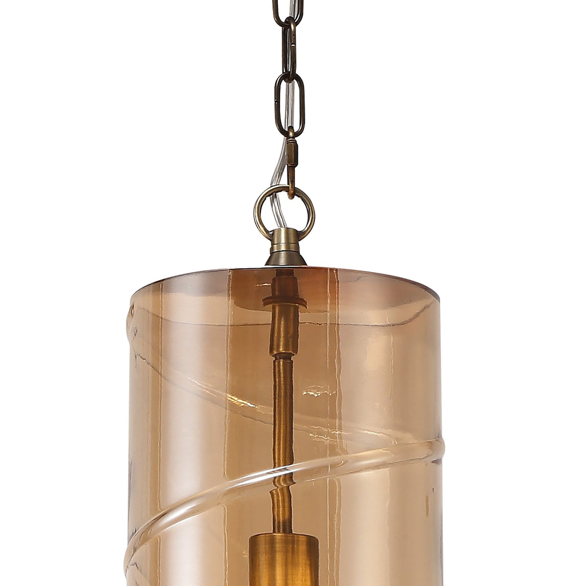 Leigham Antique Brass Pendant with Amber Glass Shade