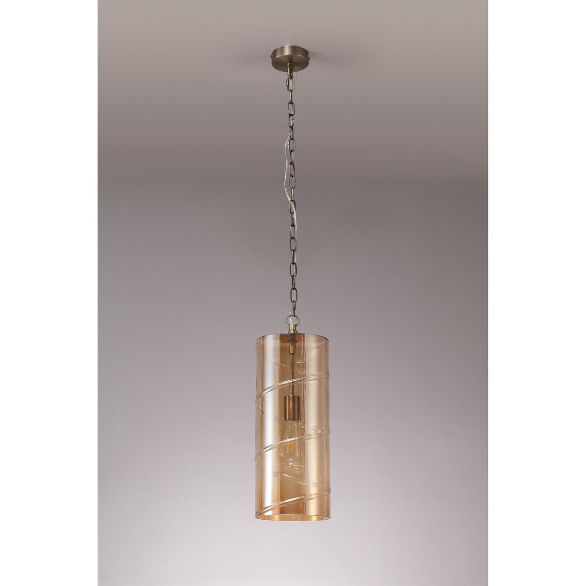 Leigham Antique Brass Pendant with Amber Glass Shade