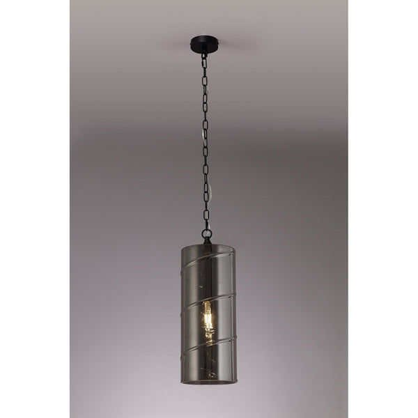 Leigham Matt Black Pendant with Smoked Glass Shade
