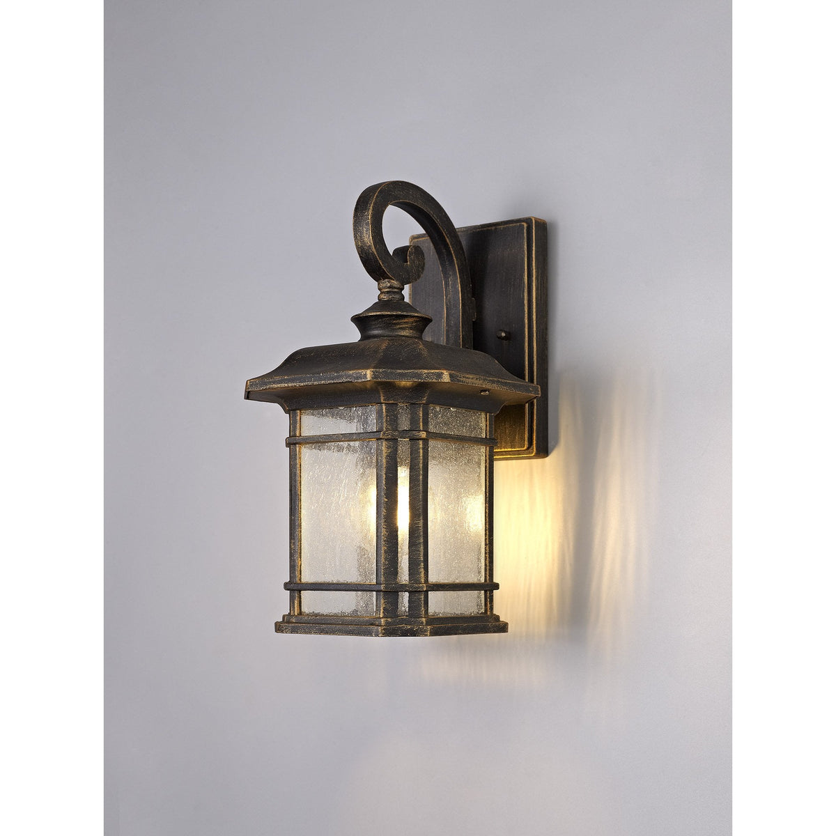 Bittadon Small Wall Lamp in Brushed Black and Gold with Seeded Glass