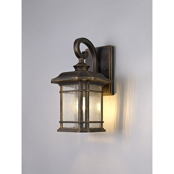 Bittadon Small Wall Lamp in Brushed Black and Gold with Seeded Glass