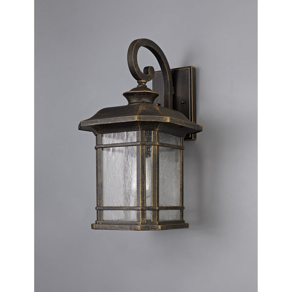 Bittadon Large Wall Lamp in Brushed Black and Gold with Seeded Glass