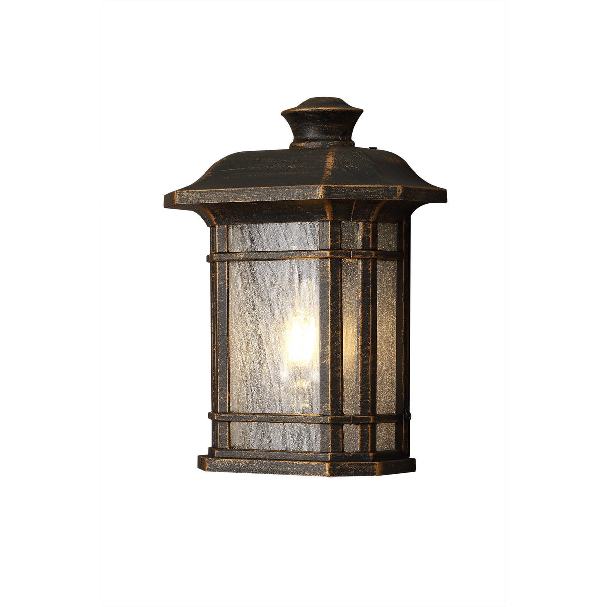 Bittadon Wall Lantern in Brushed Black and Gold with Seeded Glass