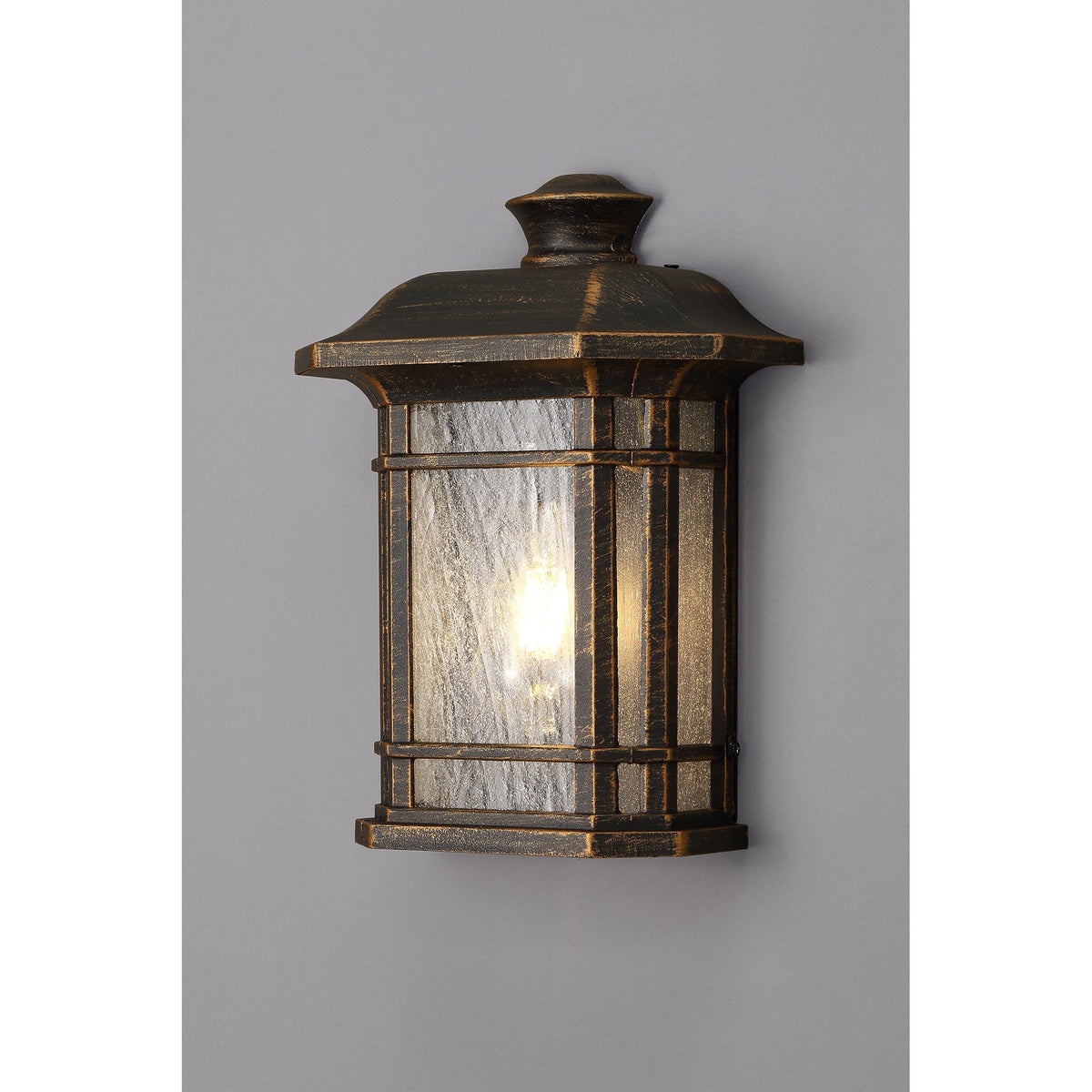 Bittadon Wall Lantern in Brushed Black and Gold with Seeded Glass