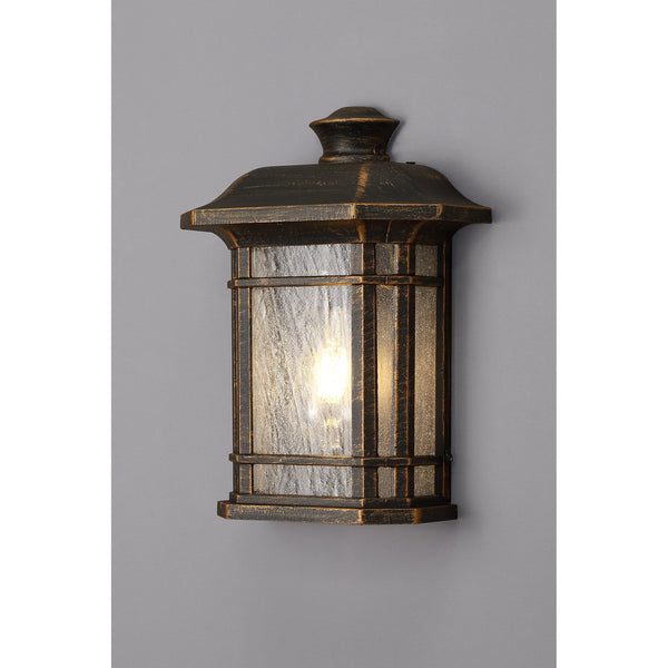Bittadon Wall Lantern in Brushed Black and Gold with Seeded Glass