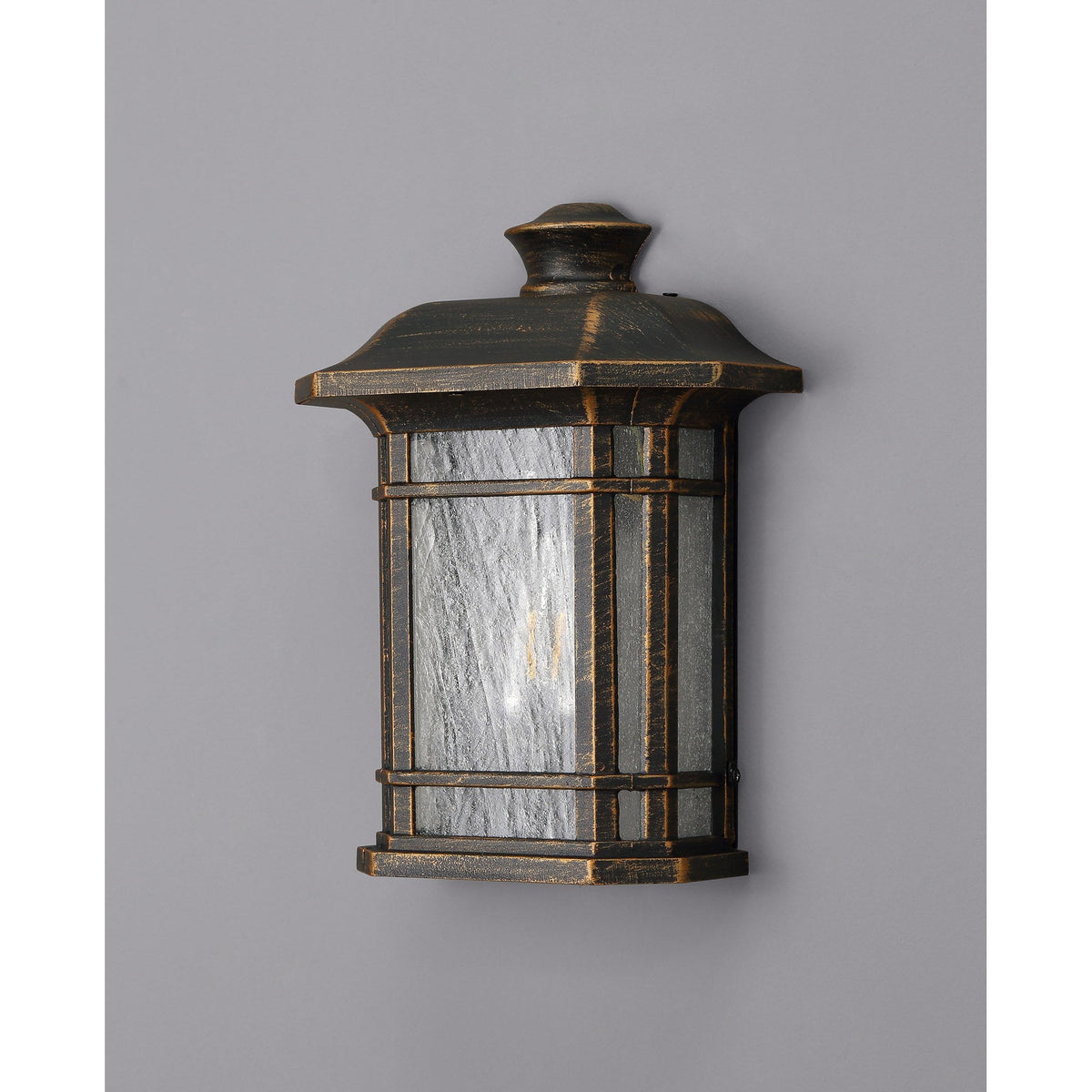 Bittadon Wall Lantern in Brushed Black and Gold with Seeded Glass