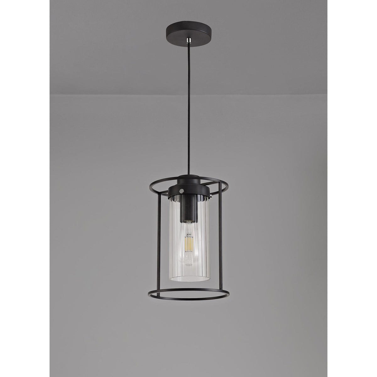 Rackenford Black Pendant with Clear Glass Shade