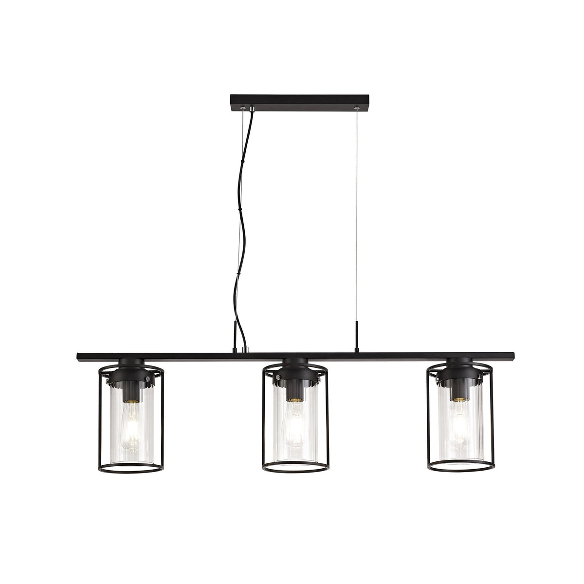 Rackenford Black Linear Pendant with Clear Glass Shades