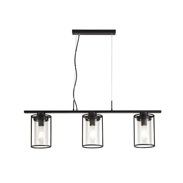 Rackenford Black Linear Pendant with Clear Glass Shades