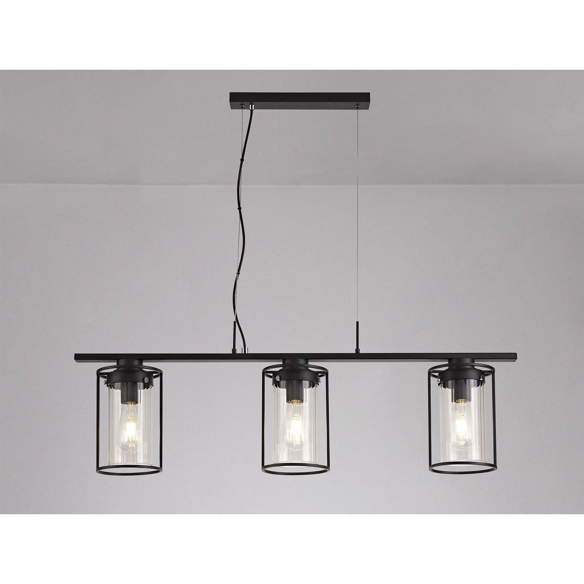 Rackenford Black Linear Pendant with Clear Glass Shades