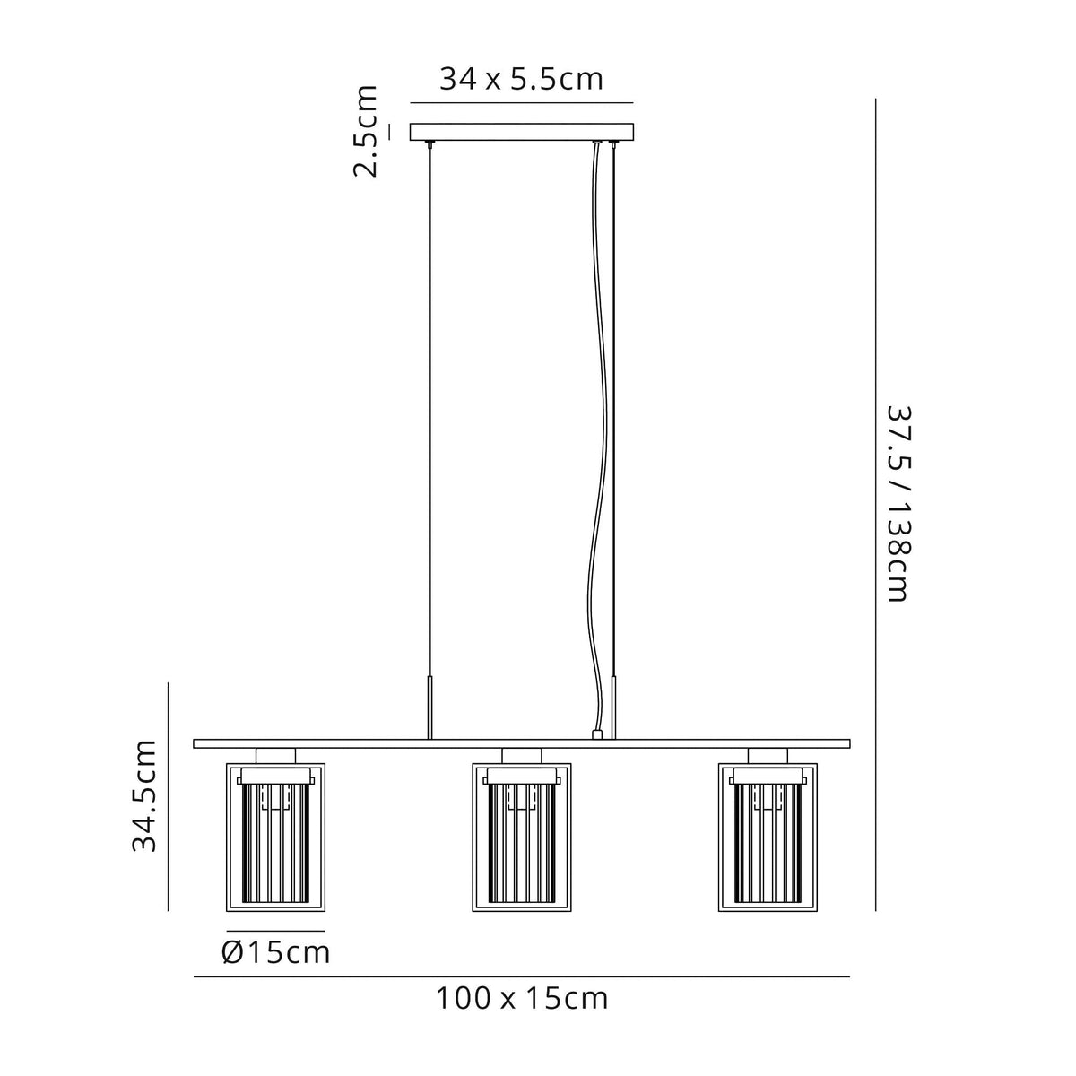 Rackenford Black Linear Pendant with Clear Glass Shades