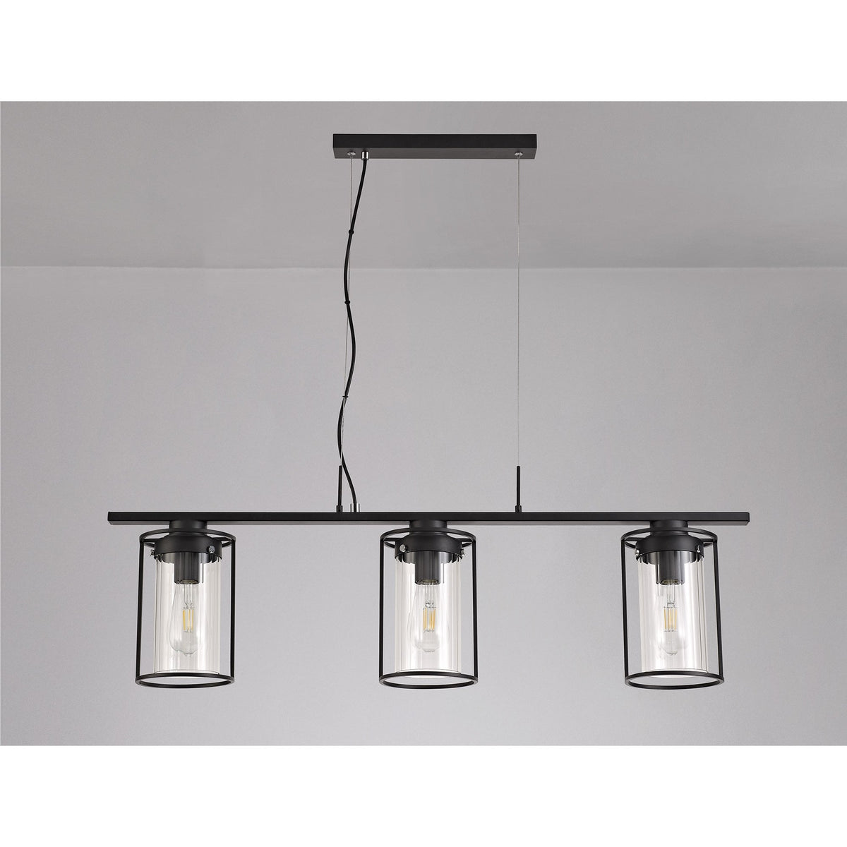 Rackenford Black Linear Pendant with Clear Glass Shades