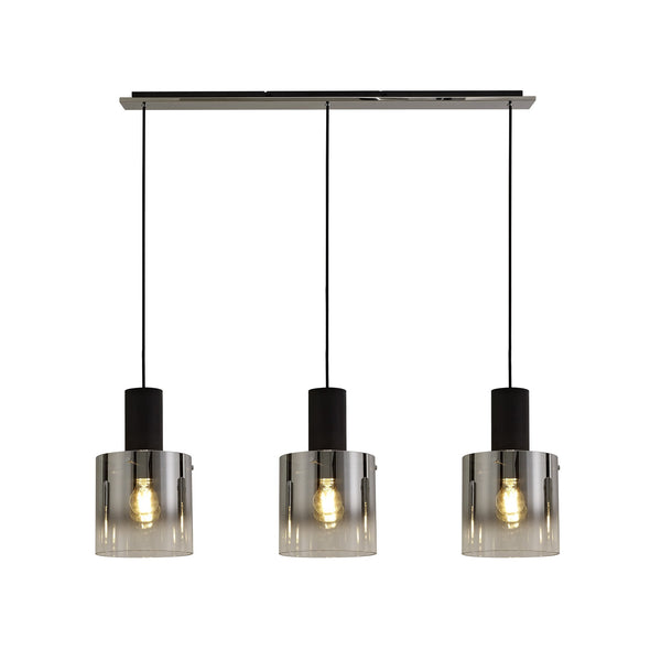 Belstone Triple Linear Pendant in Black & Chrome with Smoke Fade Glass