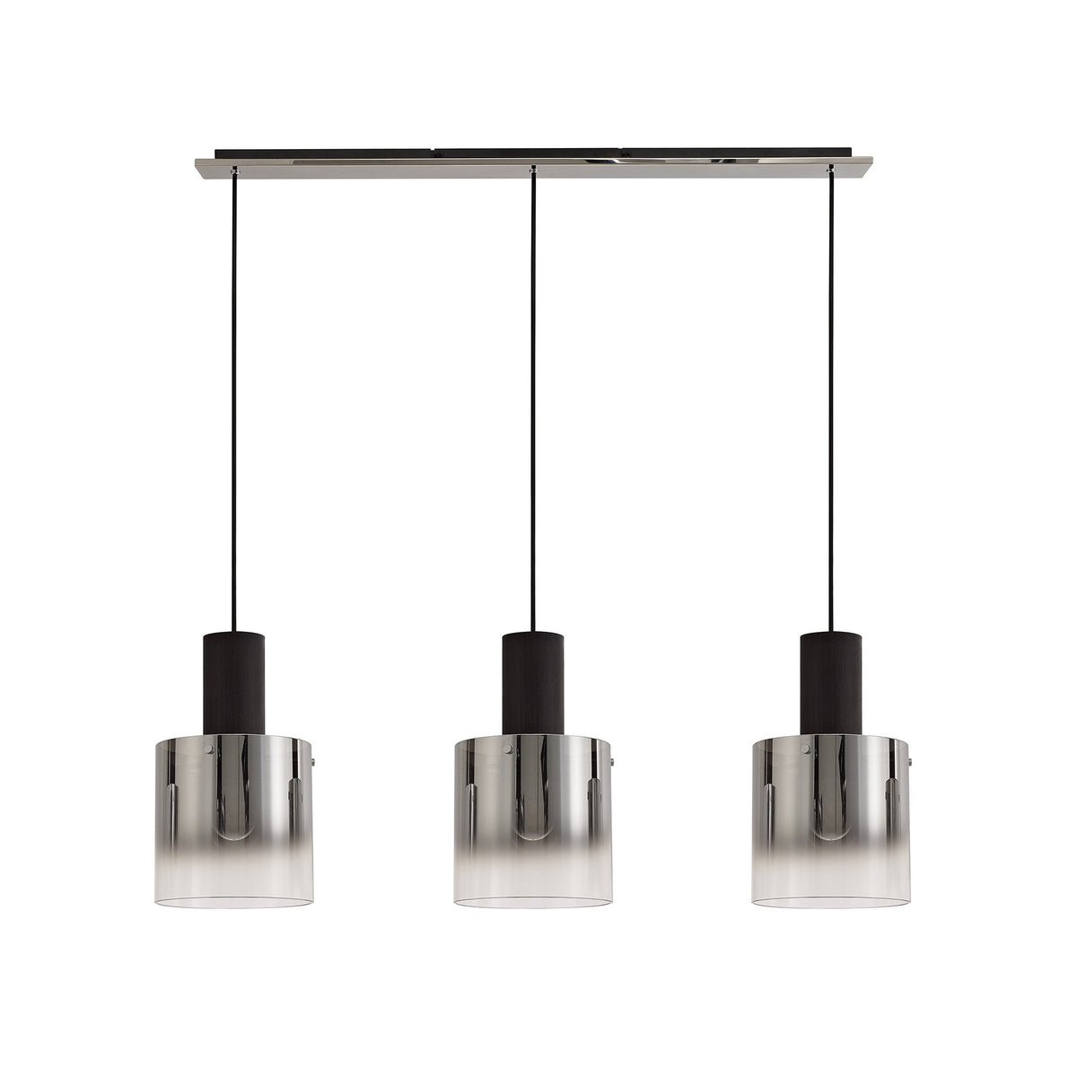 Belstone Triple Linear Pendant in Black & Chrome with Smoke Fade Glass