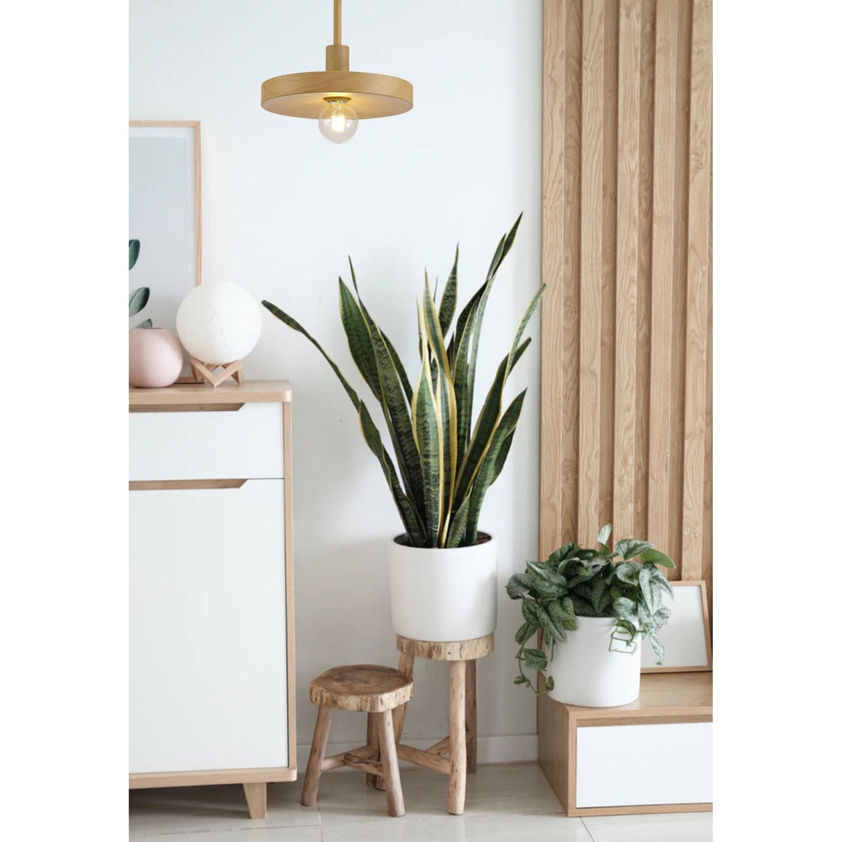 Loxbeare E27 Ceiling Pendant in Wood Effect Finish