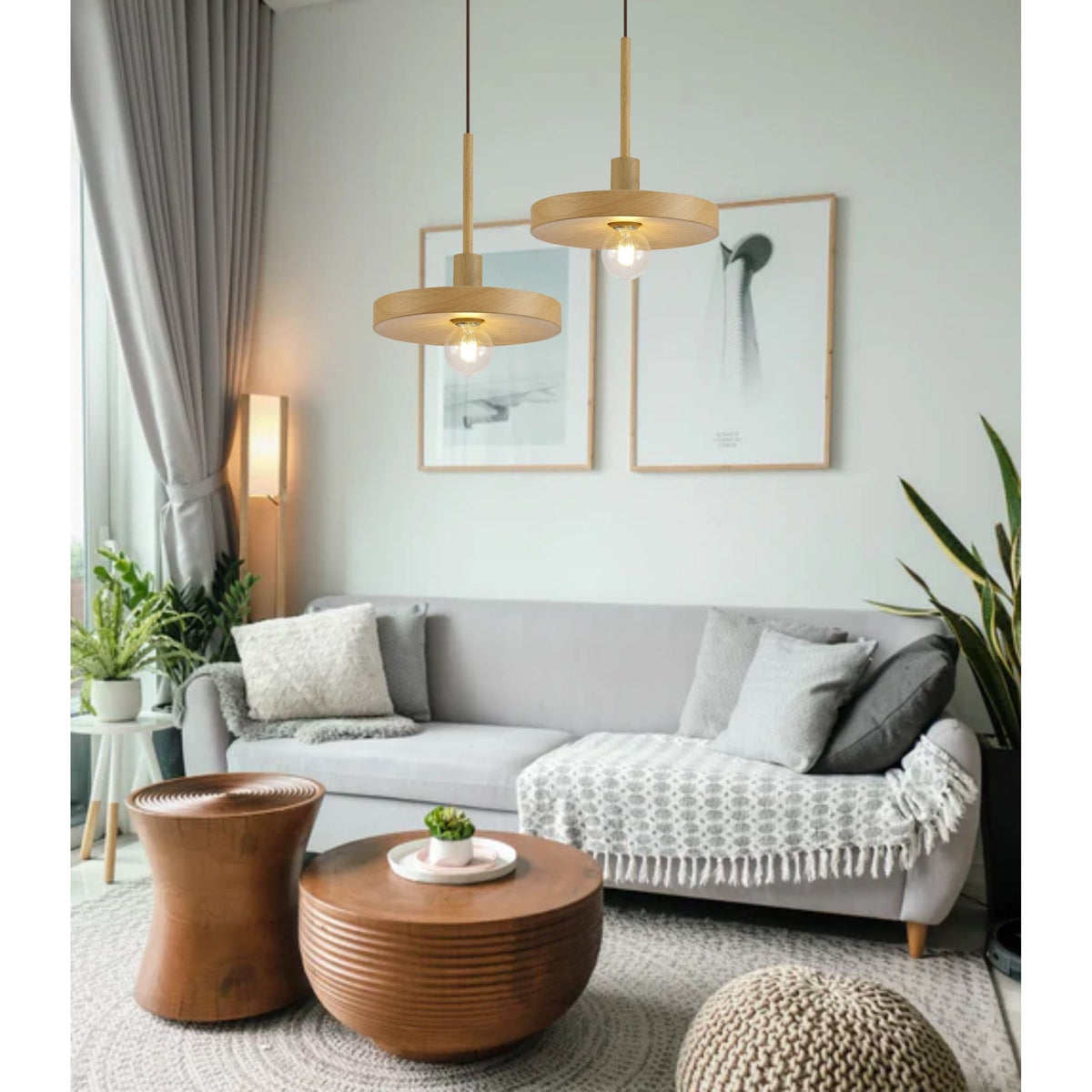 Loxbeare E27 Ceiling Pendant in Wood Effect Finish