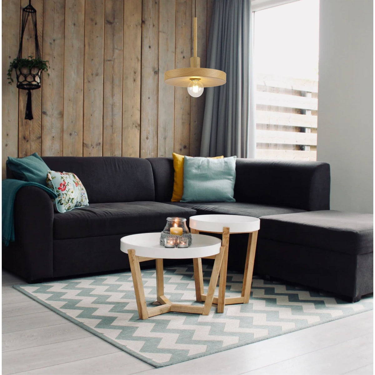 Loxbeare E27 Ceiling Pendant in Wood Effect Finish