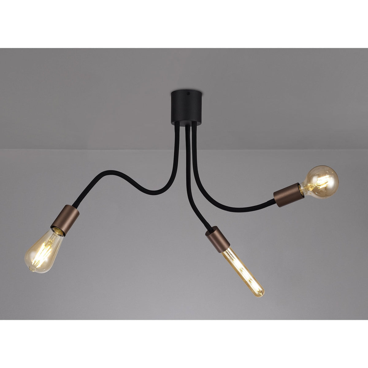 Wooton Flexible Ceiling 3 Light E27 in Black and Brushed Copper