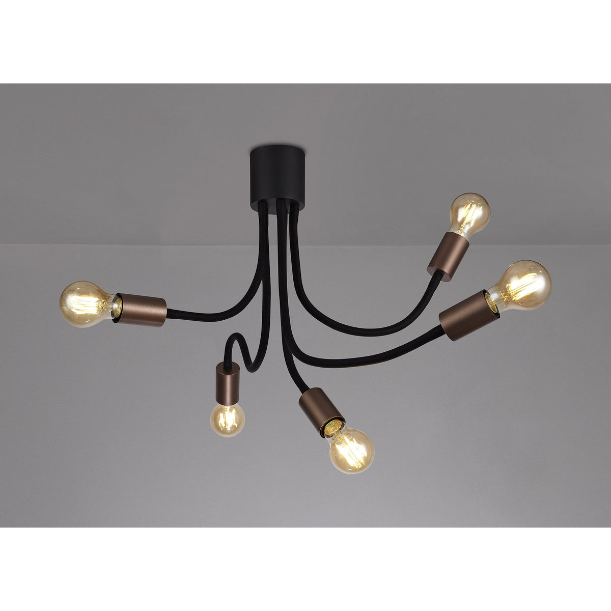 Wooton Flexible Ceiling 5 Light E27 in Black and Brushed Copper