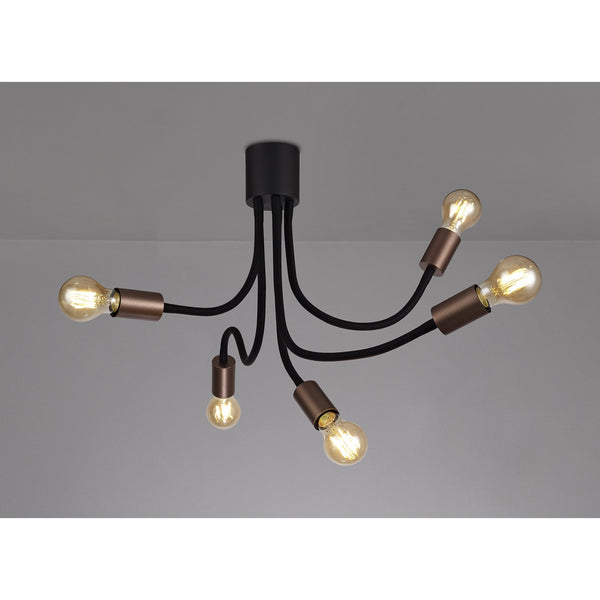 Wooton Flexible Ceiling 5 Light E27 in Black and Brushed Copper