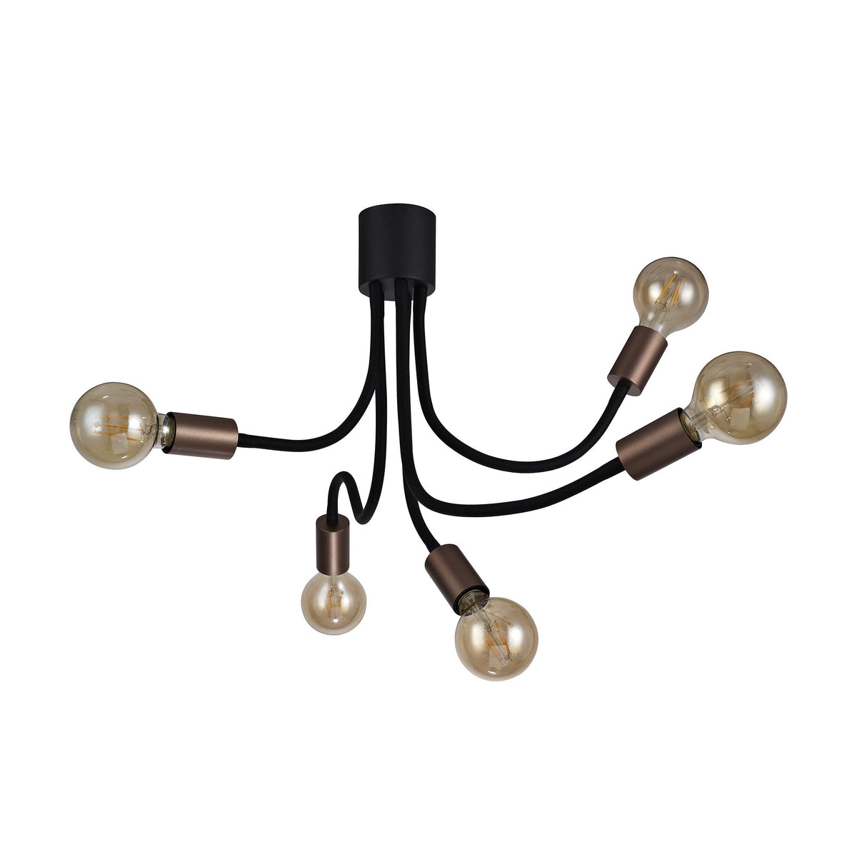 Wooton Flexible Ceiling 5 Light E27 in Black and Brushed Copper