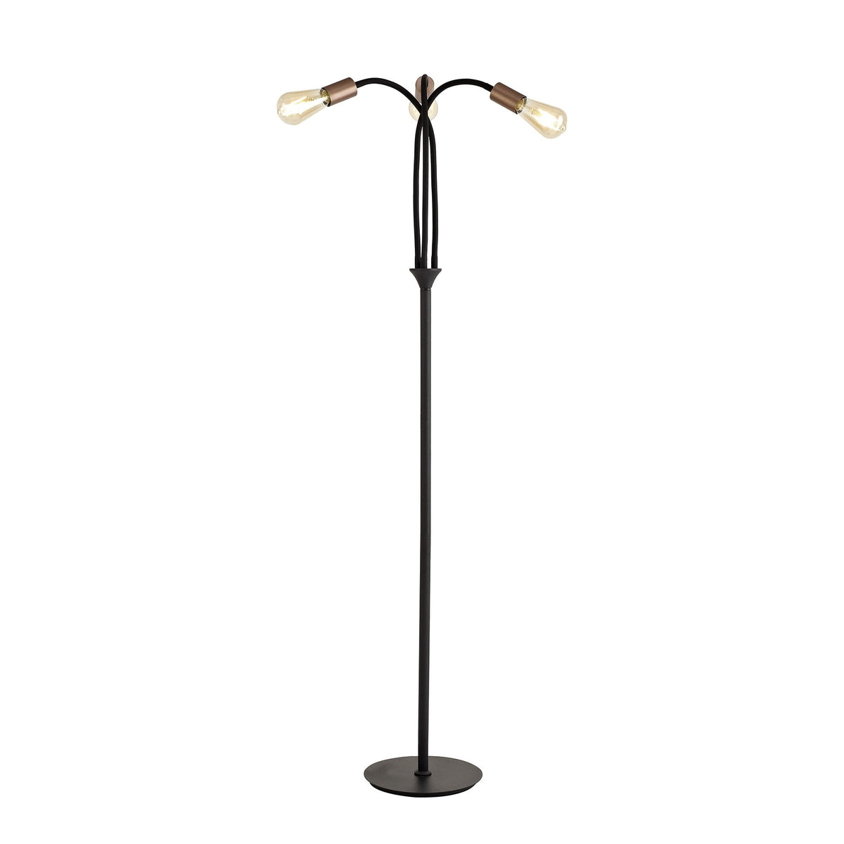Wooton Flexible 3 Light E27 Floor Lamp in Black and Brushed Copper
