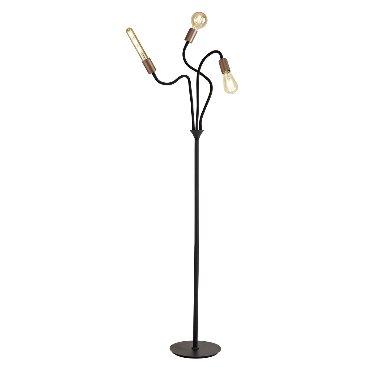 Wooton Flexible 3 Light E27 Floor Lamp in Black and Brushed Copper