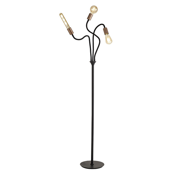 Wooton Flexible 3 Light E27 Floor Lamp in Black and Brushed Copper
