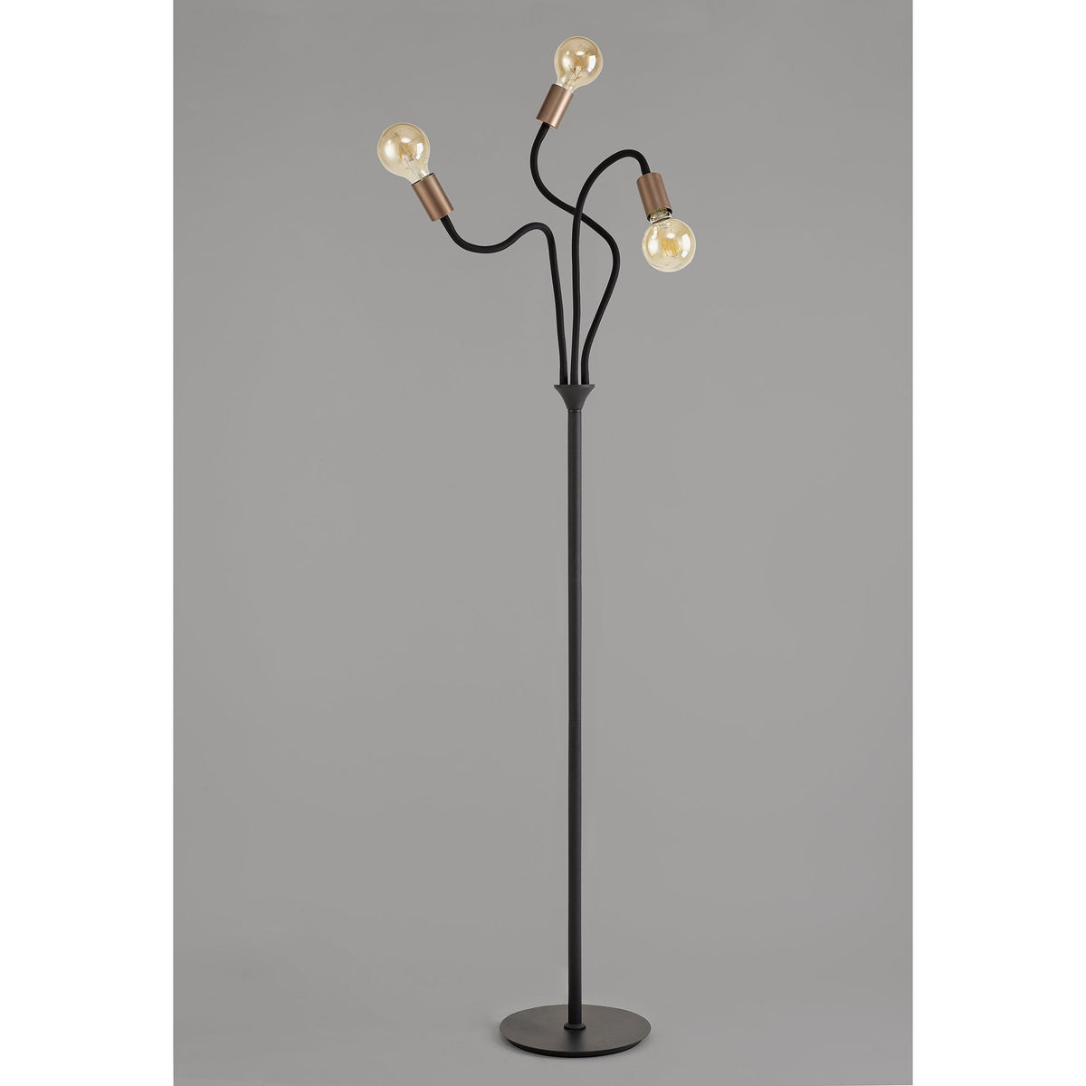 Wooton Flexible 3 Light E27 Floor Lamp in Black and Brushed Copper